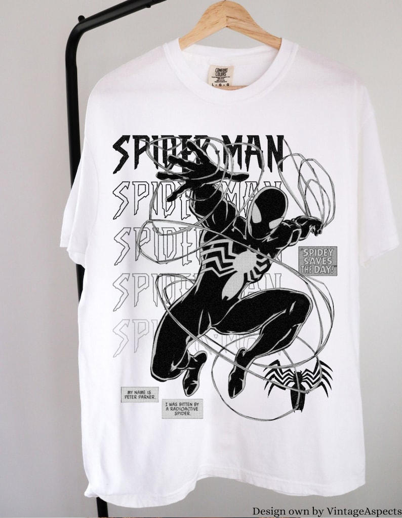 vintage spiderman shirt front black spidey t shirt black spidey shirt comic shirt marvel shirt 3400 skeyp