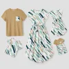 Family Matching Allover Geo Print Sleeveless Belted Dresses and Short-sleeve T-shirts Sets 1