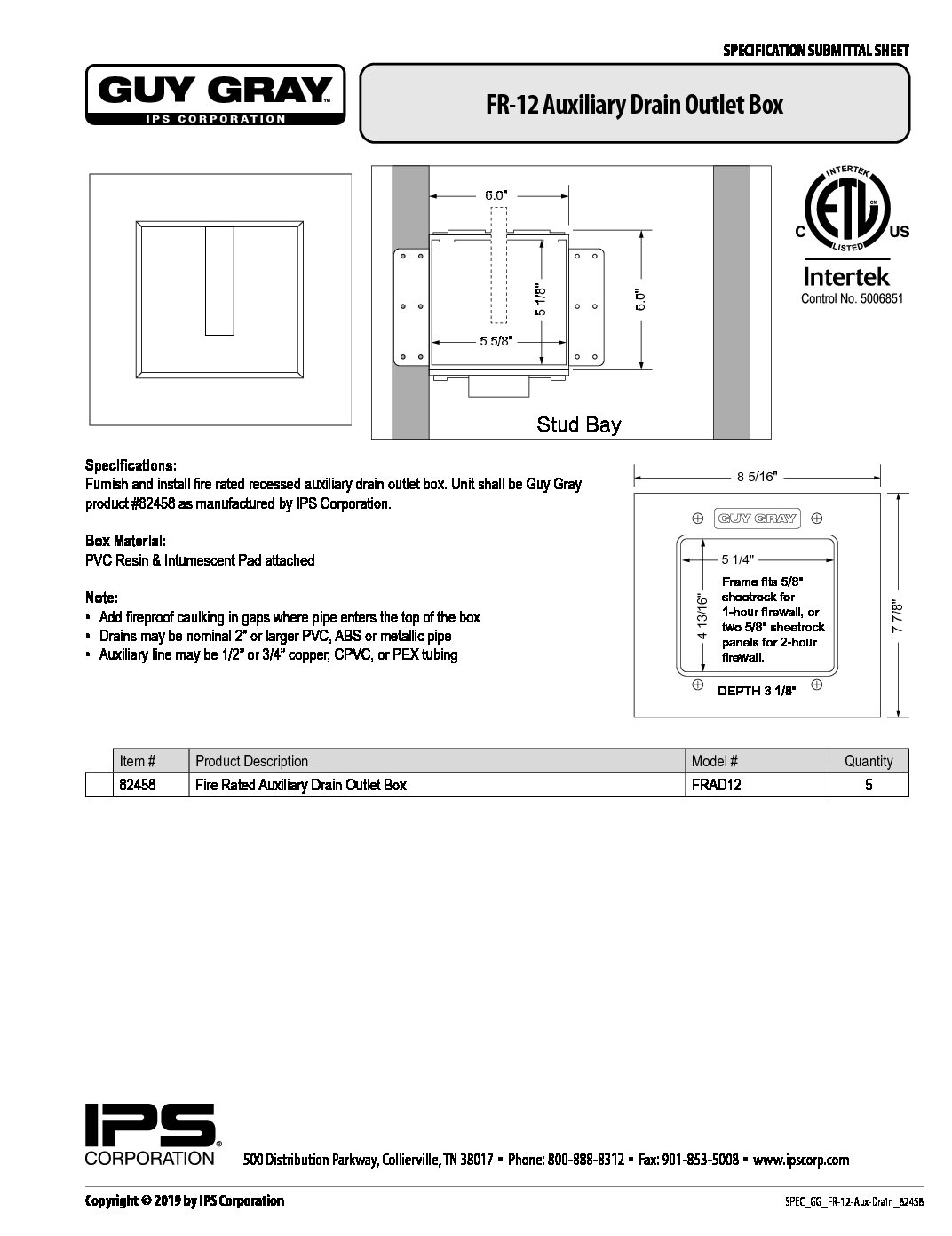v∀v SPEC_GG_FR-12-Aux-Drain_82458 - IPS Plumbing