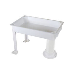 CAST-IN TUB BOX FOR CONNECTING TUB DRAIN IN POURED CONCRETE FLOOR