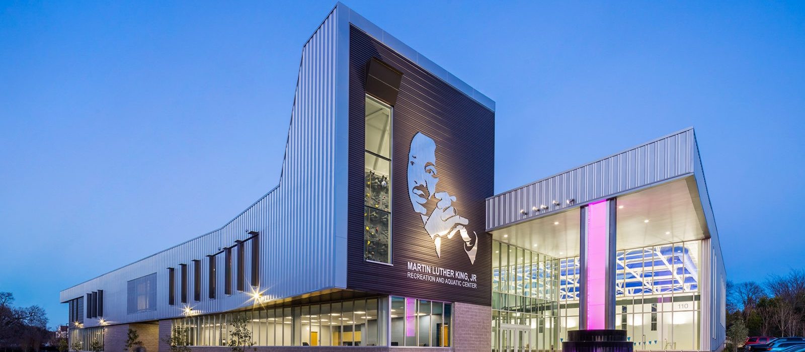 Nighttime Front Image of Martin Luther King, Jr. Recreation and Aquatic Center