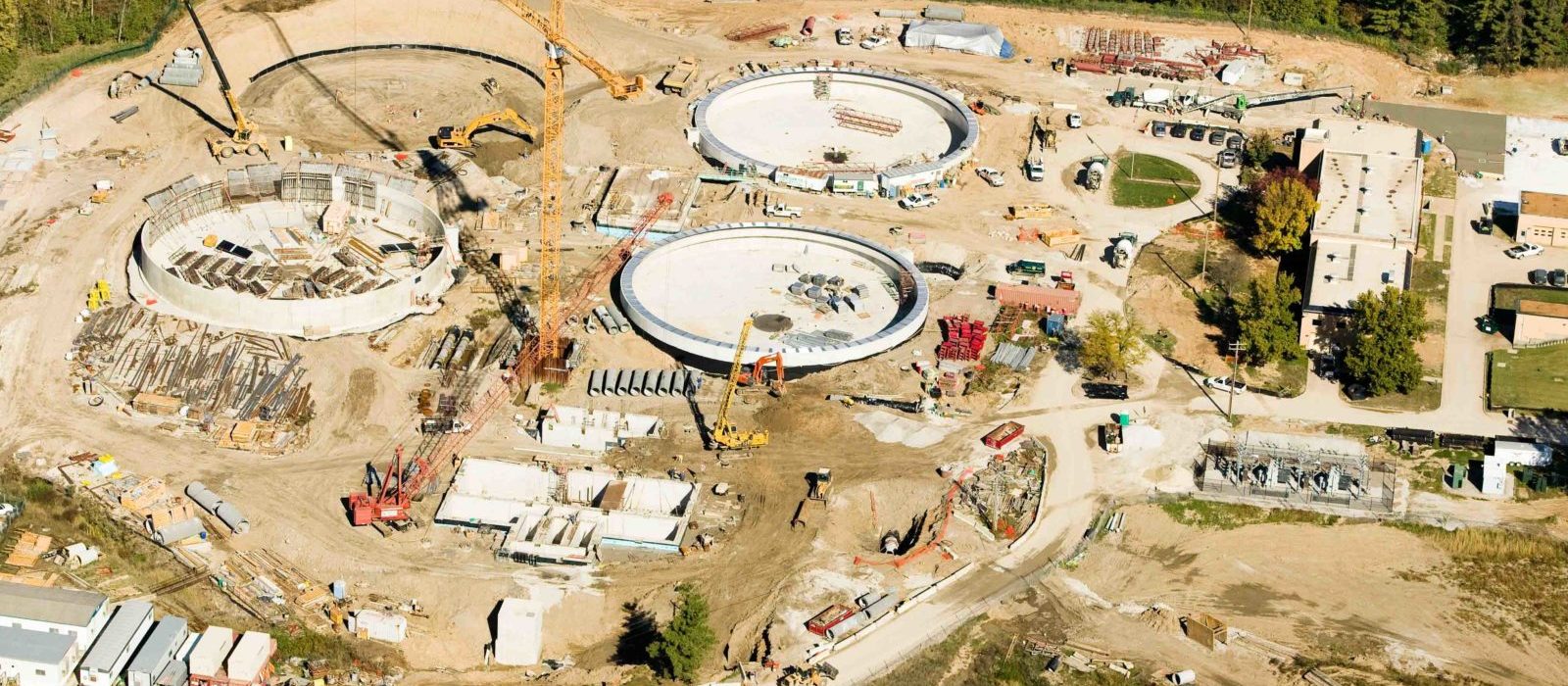 Aerial view of construction of the Coldwater Creek Wastewater Treatment Plant
