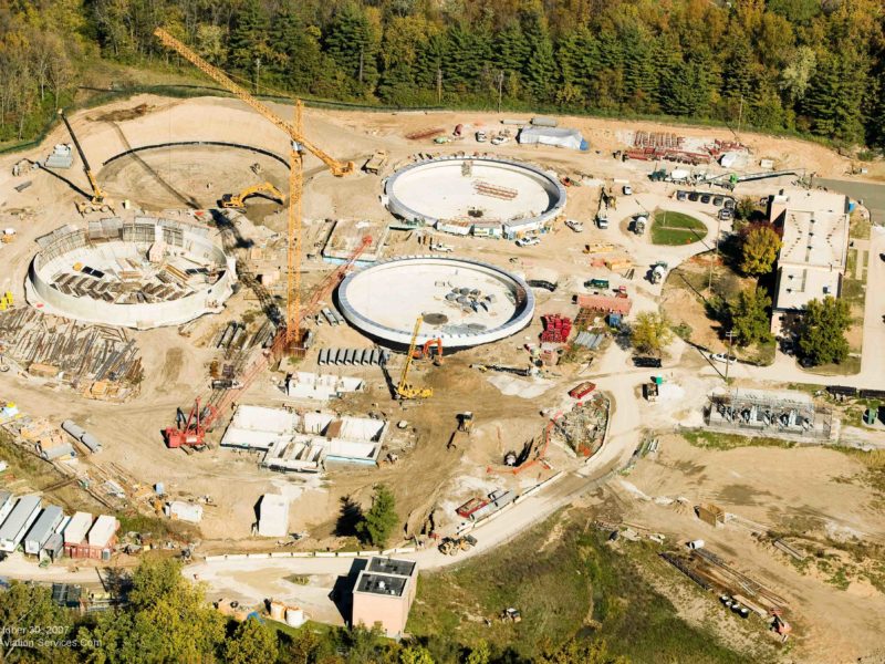 Aerial view of construction of the Coldwater Creek Wastewater Treatment Plant
