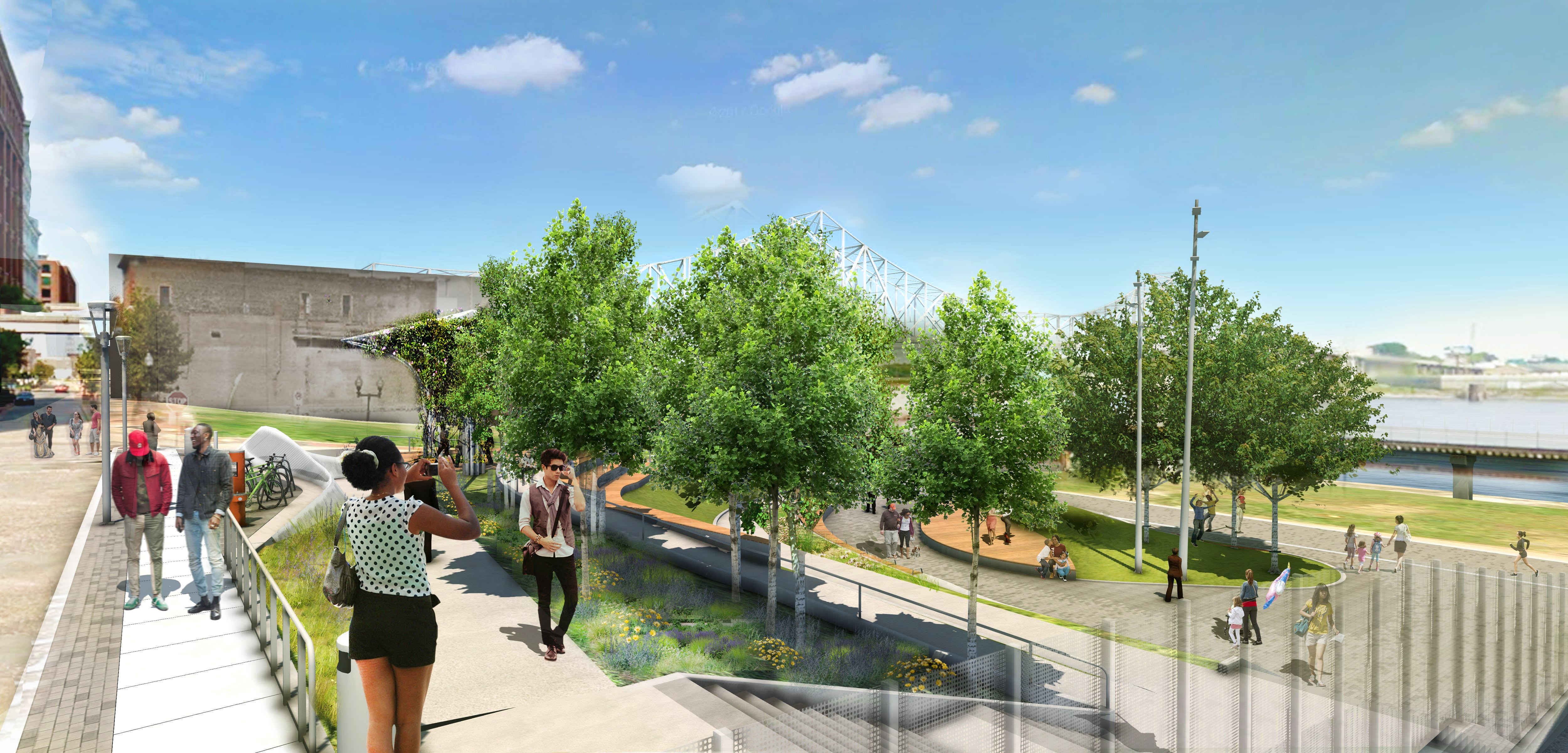 Rendering of The Katherine Ward Burg Garden project along the Riverfront
