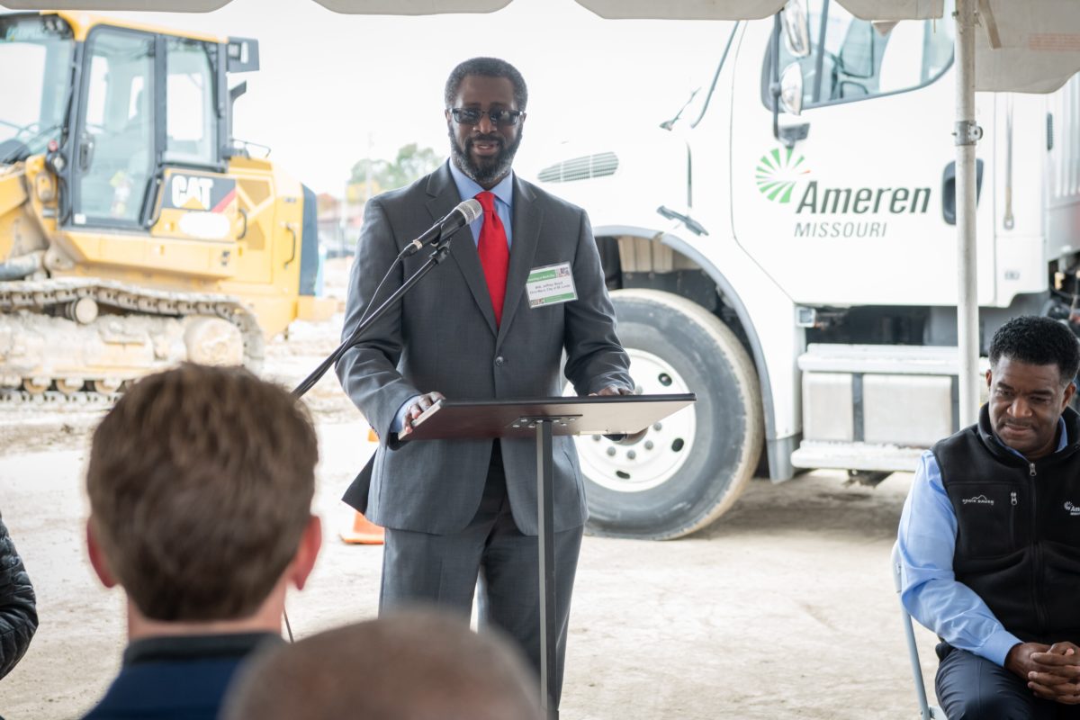 Jeffrey Boyd giving a speech at the Ameren North Metro Center groundbreaking ceremony