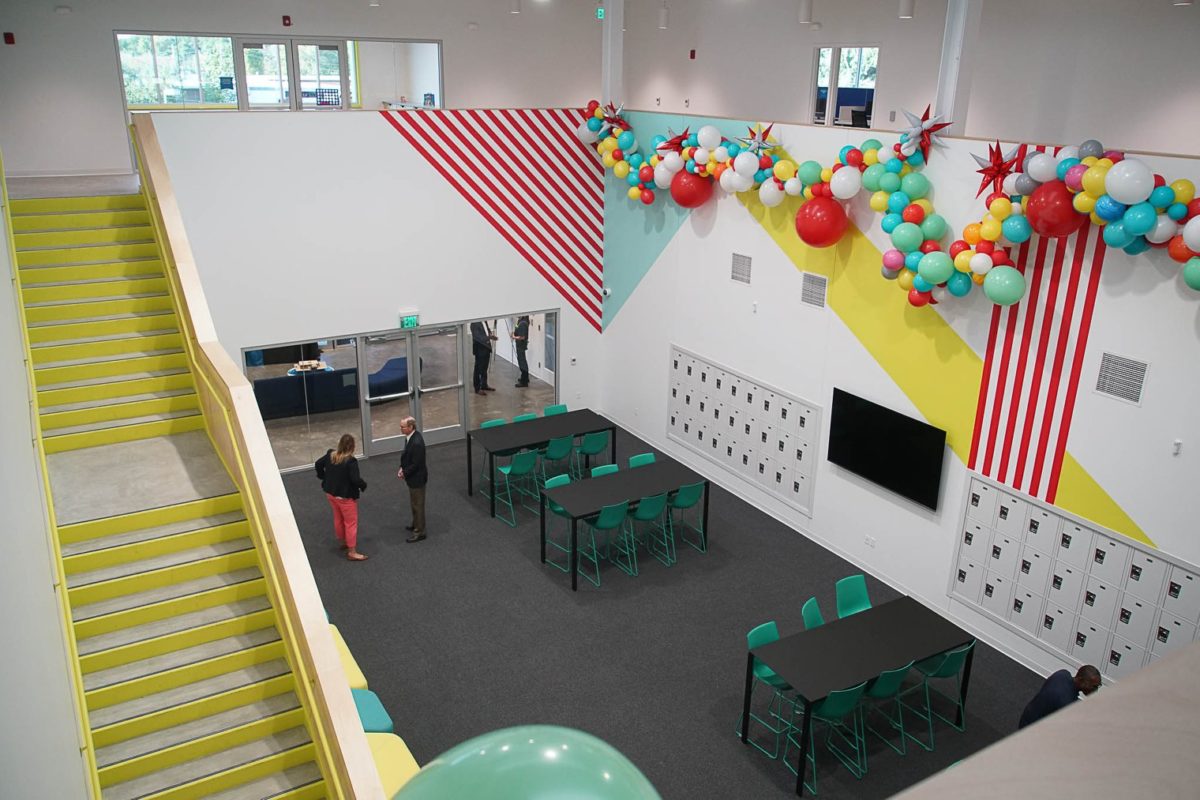 Upper view of atrium in the BGCSTL Teen Center of Excellence