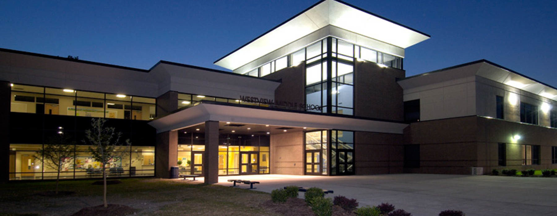 Westview Middle School Exterior at Night