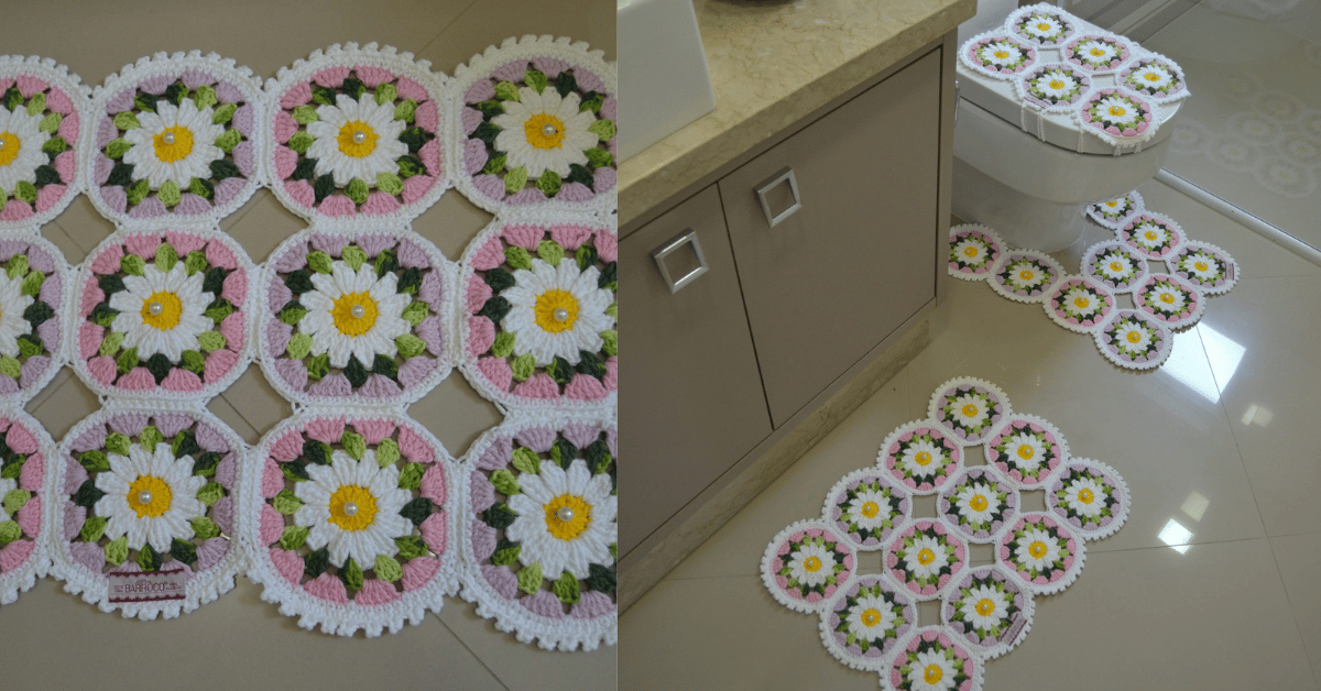Lindo jogo de banheiro em crochê com flores: Passo a passo com gráficos