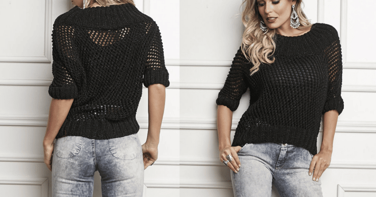 Blusinha meia manga de crochê na cor preta: Passo a passo com gráfico