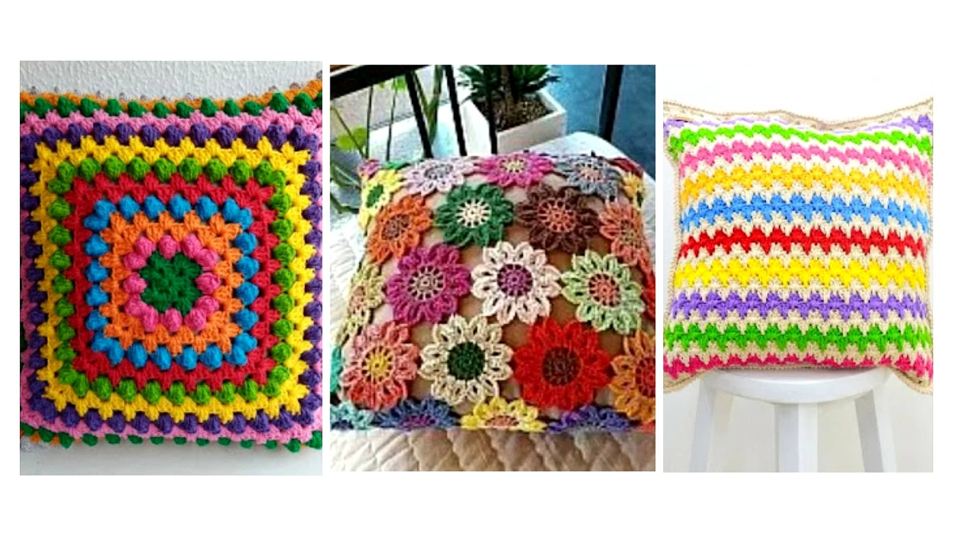 Almofada de crochê: 20 modelos com gráfico + 2 tutoriais passo a passo