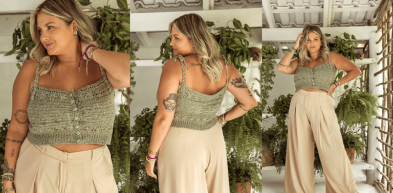 Aprenda passo a passo desse lindo cropped de crochê verde militar.