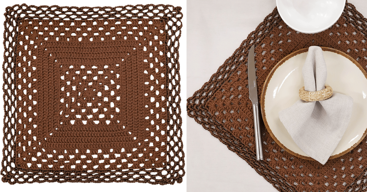Faça o lindo Sousplat Quadrado Café em Crochê: Passo a passo com gráficos