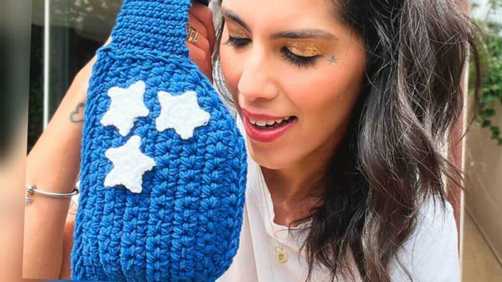 Pochete De Crochê Azul Com Barbante Passo a Passo detalhado