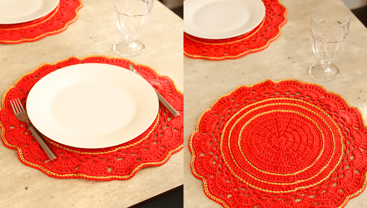 Sousplat de Crochê Vermelho Círculo