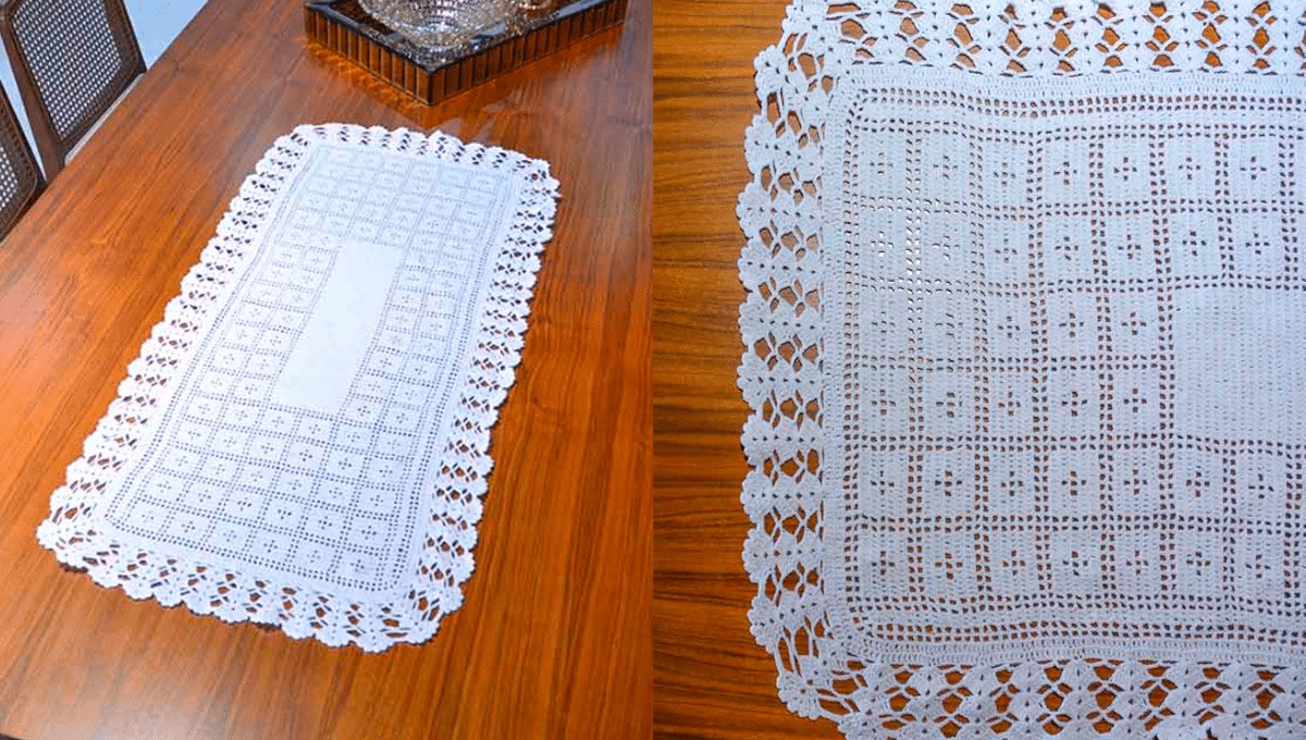 Trilho de Mesa em Crochê Nuvem