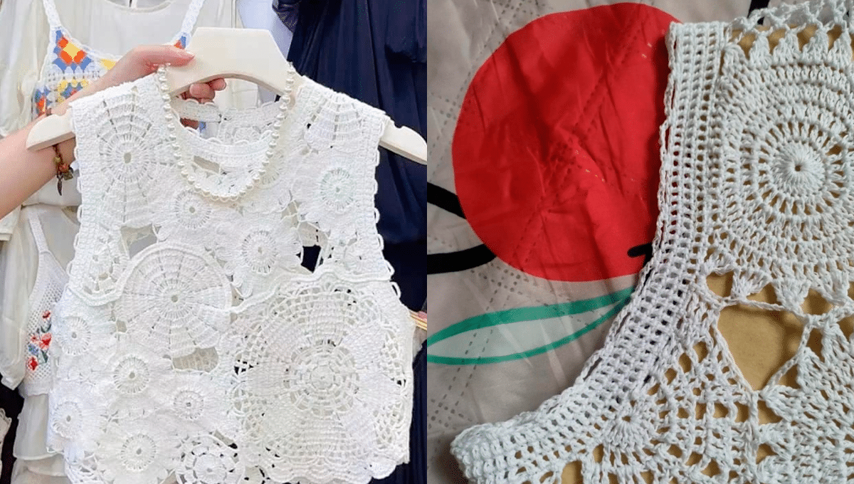 Cropped de Crochê com Motivos Redondos