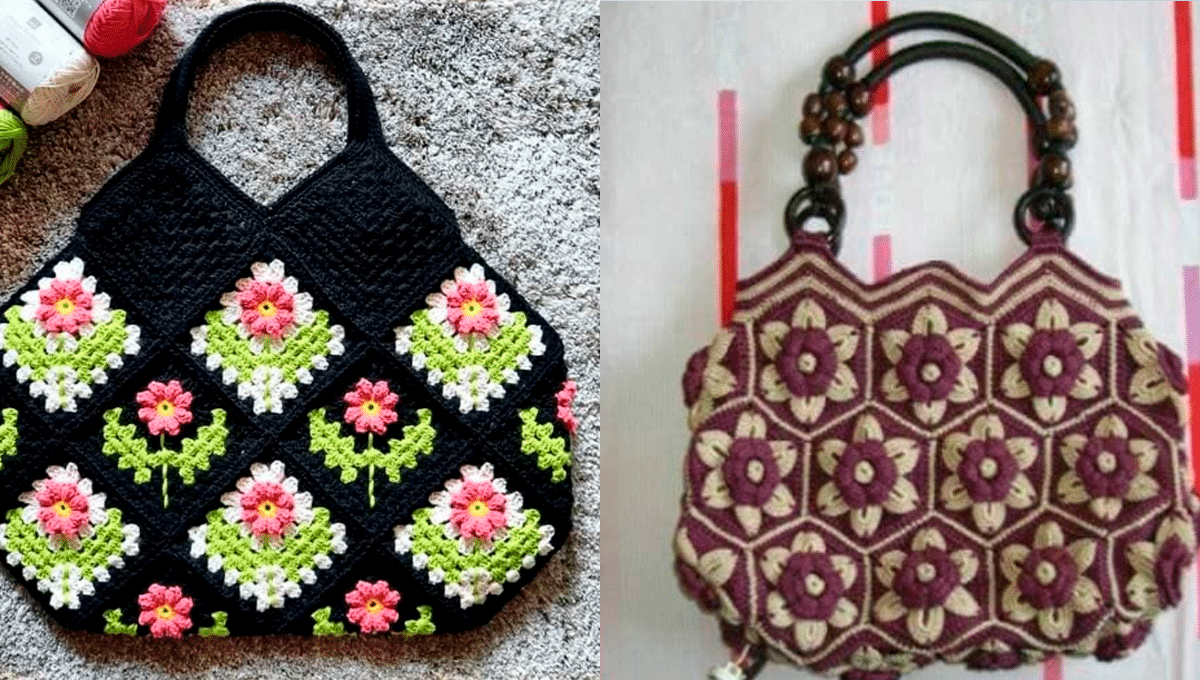 Bolsas de Crochê com Squares