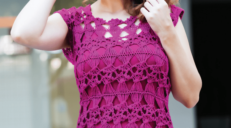 Blusa de Crochê de Grampo Rosa