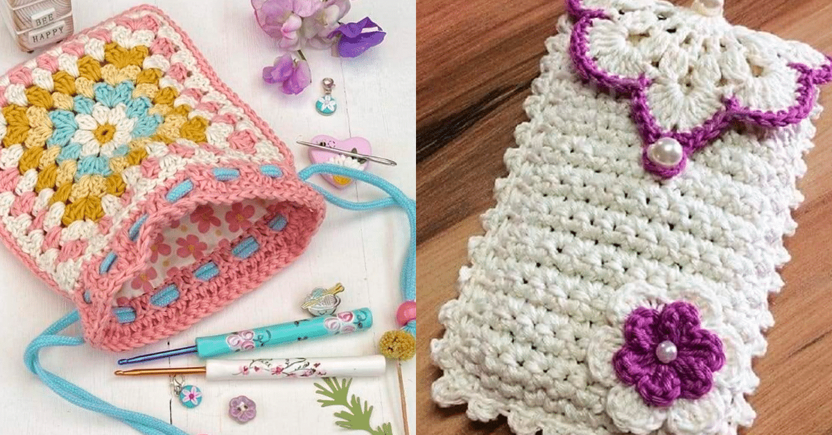 25 Bolsinhas de Crochê Simples com Quadradinhos Parte 2