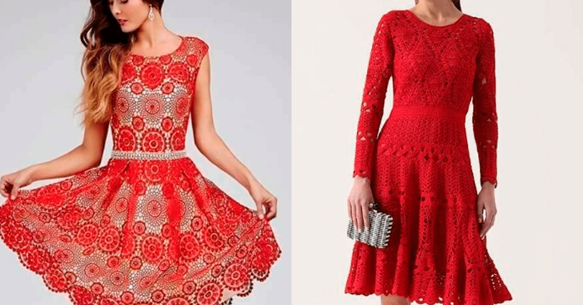 Vestidos de Croche Vermelhos Maravilhosos com Graficos Pt 2