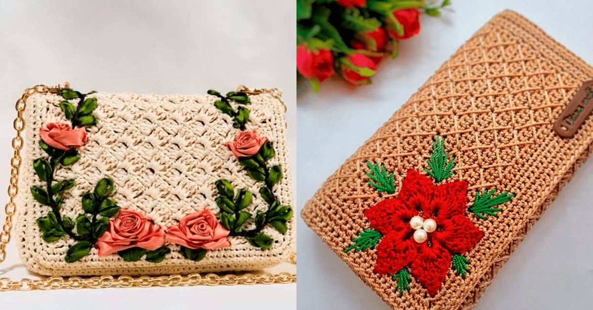 Lindíssimas Clutches em Crochê Decoradas com Flor de Cetim ou Crochê