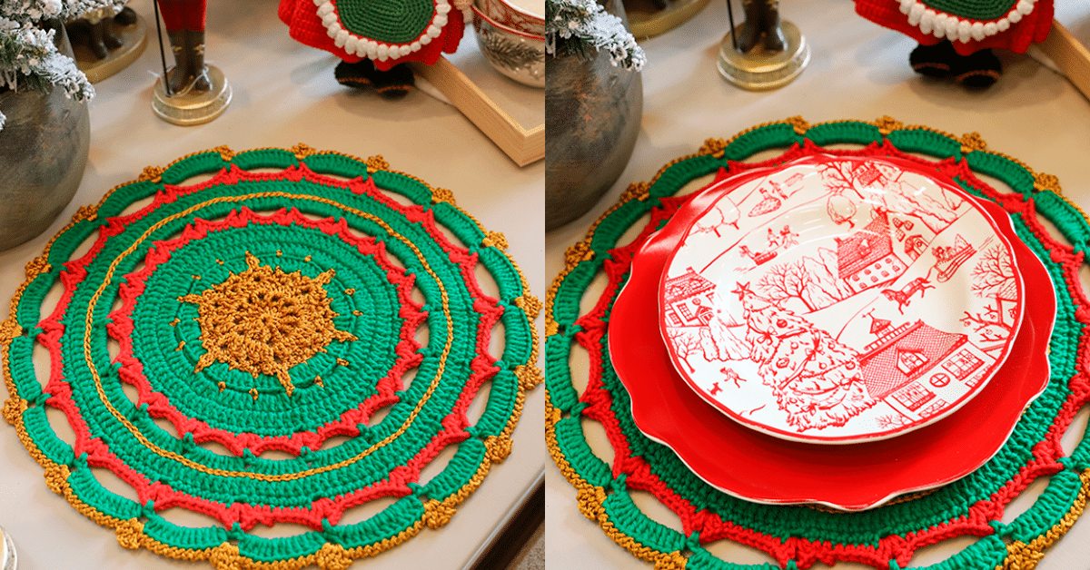 Sousplat de Crochê Natal Ouro: Pefeito para Suas Festas