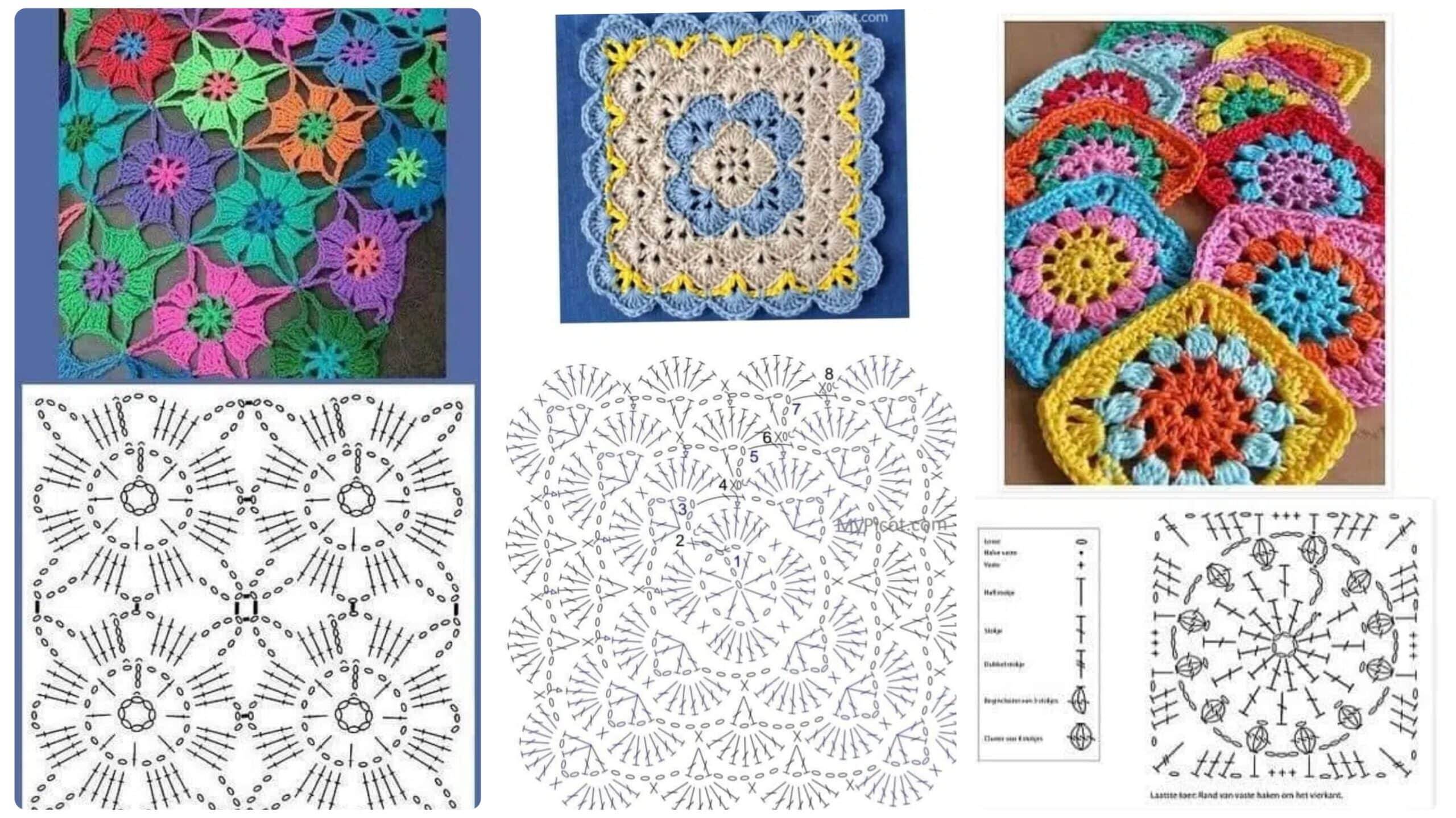 Squares de Crochê Coloridos: Gráficos e Passo a Passo