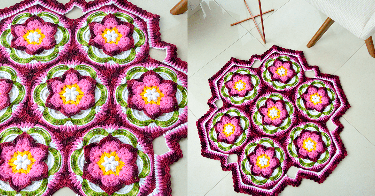 Passo a Passo: Tapete em Crochê Sextavado Floral com Gráficos