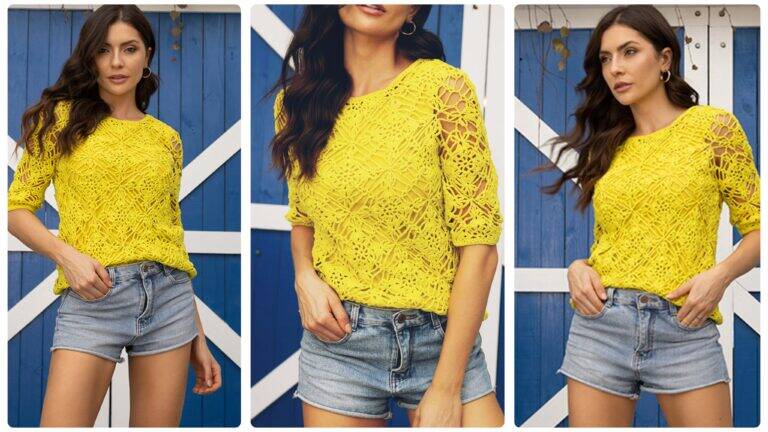 Modelos de Blusas de Crochê com União de Motivos’!