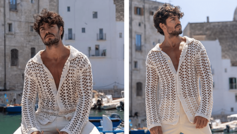 Deslumbrando com Elegância Masculina: A Camisa “Bianco” em Crochê!