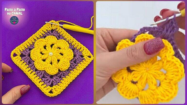 Square de Crochê Flor Bela- Tutorial Iniciantes