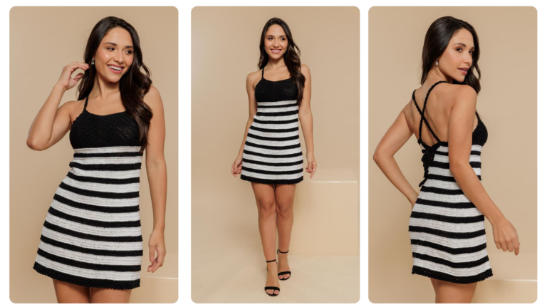 O Charme Clássico do Vestido Preto & Branco de Crochê’!