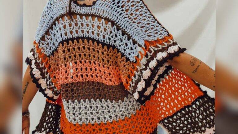 Kimono de Crochê – feito com Fio Balloon Amigo