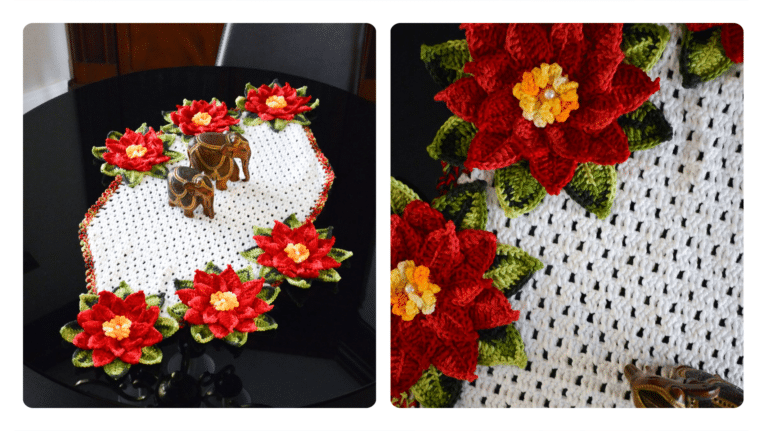 Receita Caminho de Mesa de Crochê com Flores Vermelhas