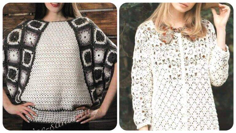 Moda em Squares de Crochê com Gráficos: Blusas e Vestidos que Encantam