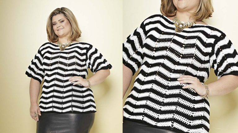 Receita Blusa de Crochê Chevron P&B: Elegância Atemporal com um Toque Moderno