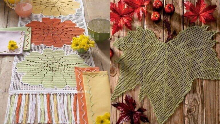 Centros de Mesa com Flores e Folhas em Crochê: Elegância Artesanal para Sua Decoração