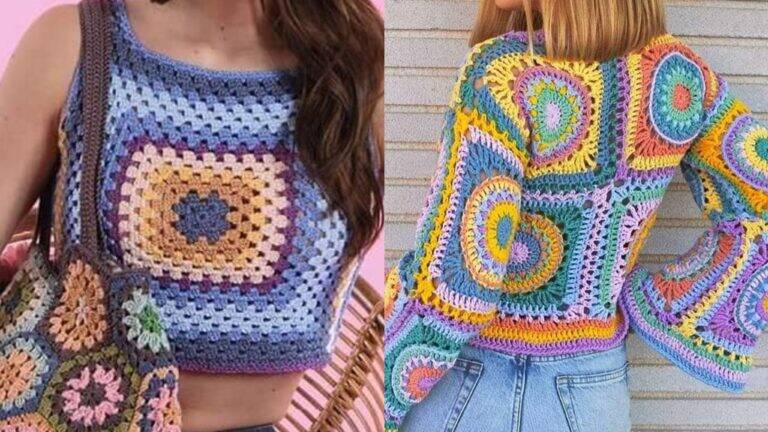 Blusas de Crochê com Quadradinhos: Elegância Leve com Gráficos Detalhados