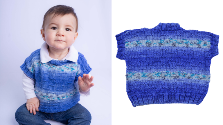Colete de Tricô Azul Print Baby: Elegância e Conforto em Cada Detalhe