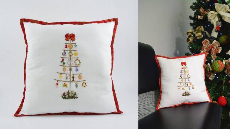 Almofada Pinheiro de Natal em Bordado: Aprenda a Fazer a Sua!