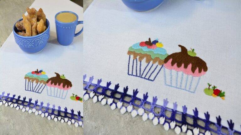 Bordado com Cupcakes em Pano de Prato: Faça o Seu!
