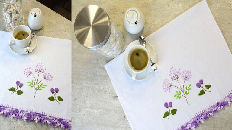 Bordado Lavanda em Pano de Prato: Aprenda a Fazer o Seu!