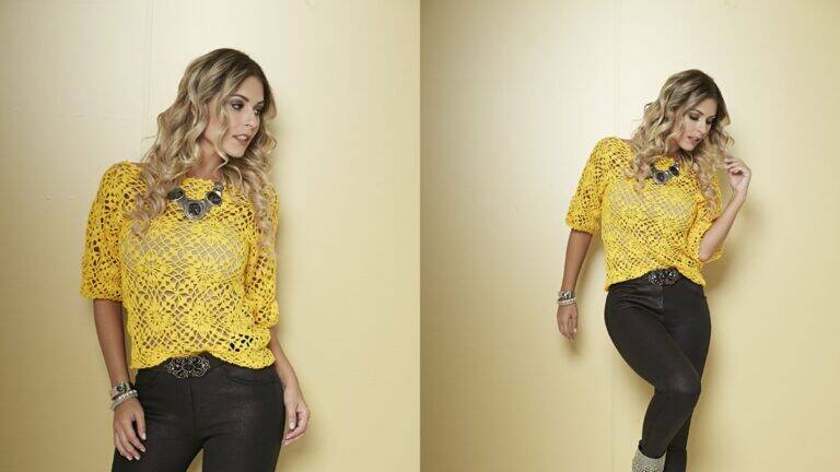 Blusa em Crochê Meia Manga Amarela: Faça a Sua Linda Blusa!