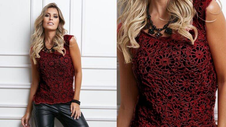 Blusa de Crochê Marsala: A Arte do Crochê em Cada Pétala!
