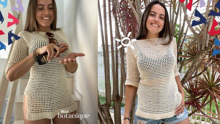 Blusa de Crochê: Uma Linda Saída de Praia Para o Verão!