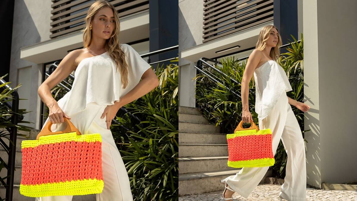 bolsa de crochê neon