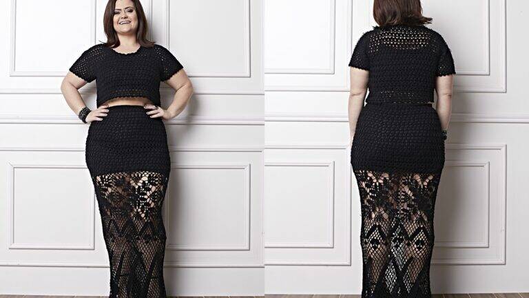 Conjunto de Crochê Preto – Plus Size: Um Conjunto Para Festas!