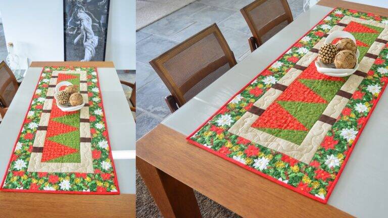 Trilho de Natal Árvores em Patchwork: Aprenda a Fazer o Seu!