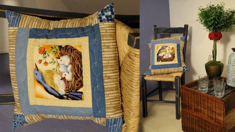 Almofada em Patchwork com Tema de Pássaros: Guia Completo!