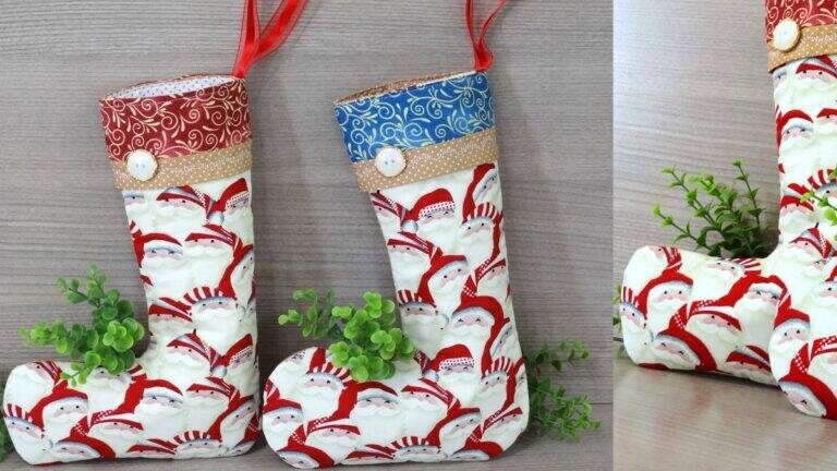 Botas em Patchwork do Papai Noel: Crie Decorações Para o Natal!
